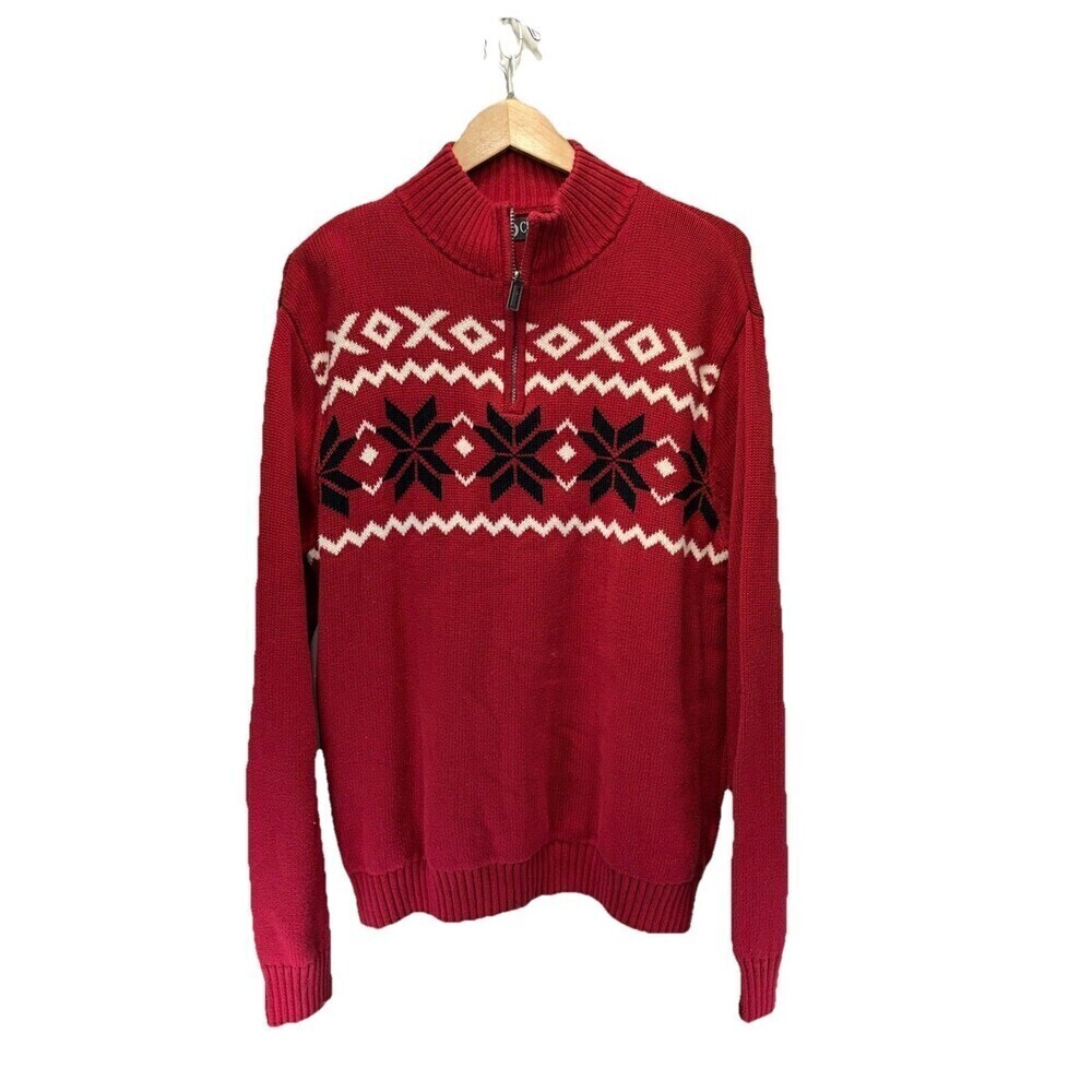 Chaps Sagamore Red Cotton Quarter Zip Sweater Men’s XL Mock Neck Pullover Knit